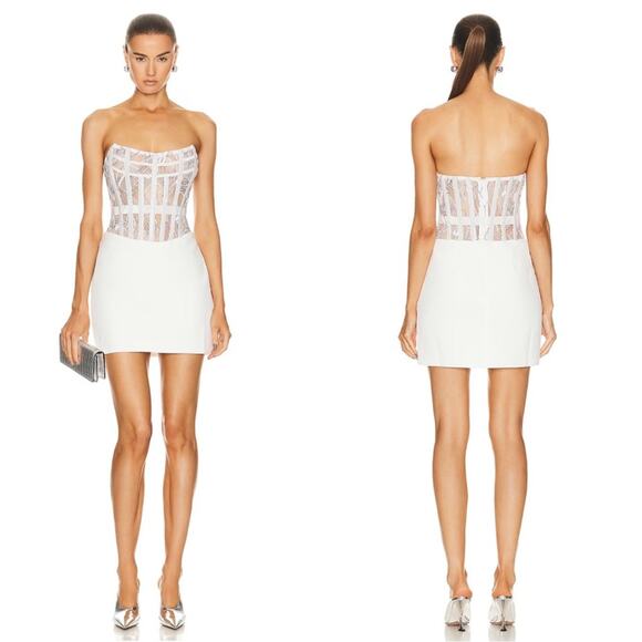 Retrofete Blythe Embellished Sheer Bustier Strapless White Mini Dress Size Large - Picture 2 of 10